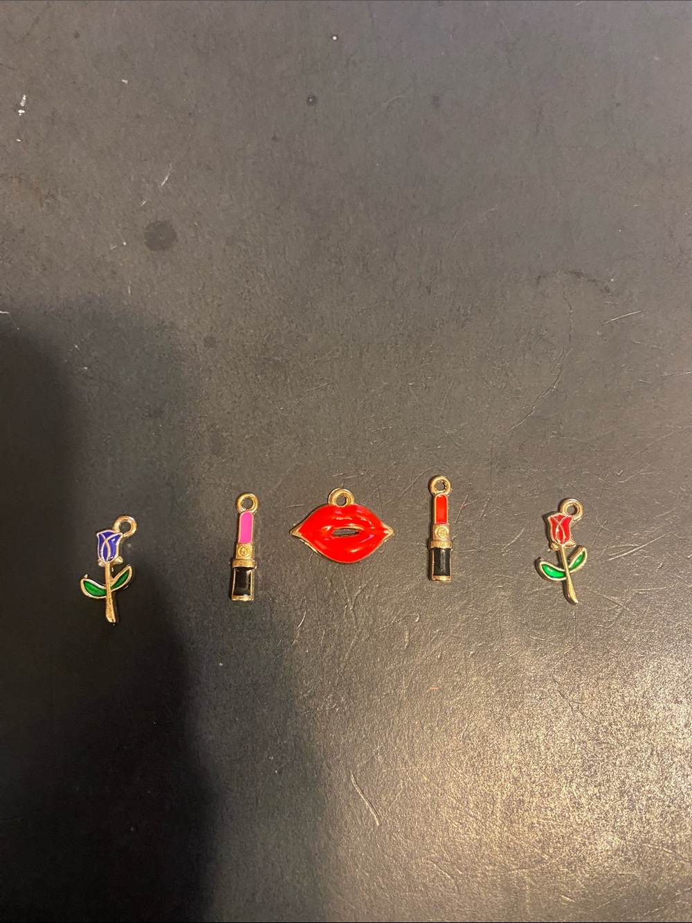 Fashion Jewelry Red Lips and Multicolor Lipstick & Rose Bracelet Charms